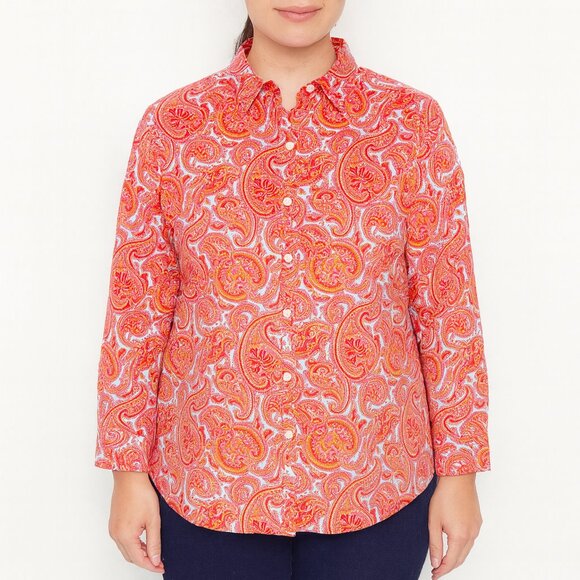 Lands End Long Sleeve Pink Paisley Button Up Shirt Size 4 - Picture 1 of 6